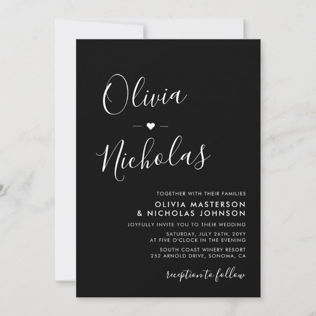 Invitation Calligraphie moderne Monogramme QR Code Mariage no (Devant)