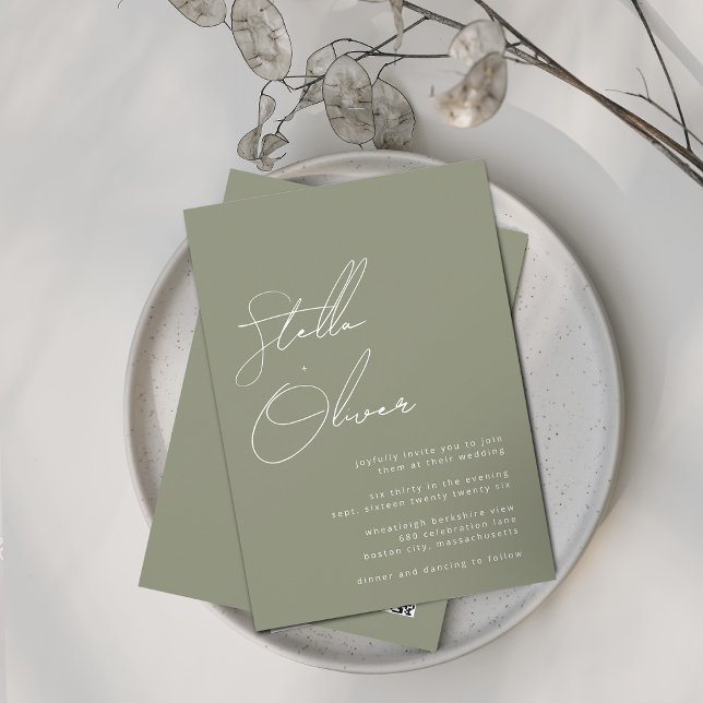 Invitation Calligraphie moderne Noms de code QR Mariage (Modern Sage Calligraphy Names QR Code Wedding Invitation)