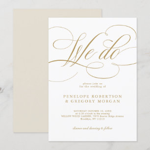 Invitation Calligraphie moderne Nous faisons or et blanc mari