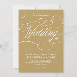 Invitation Calligraphie moderne or blanc code QR mariage