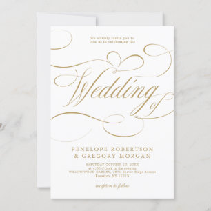 Invitation Calligraphie moderne or intemporel et mariage blan