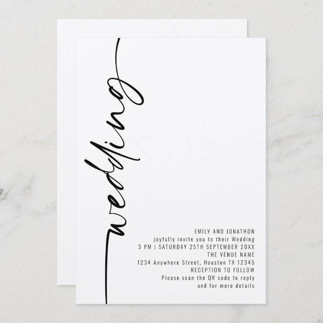 Invitation Calligraphie moderne QR Code Mariage (Devant / Derrière)