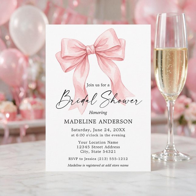 Invitation Calligraphie Moderne Rose Ruban Baby Shower (Customize to add text to back of card.)