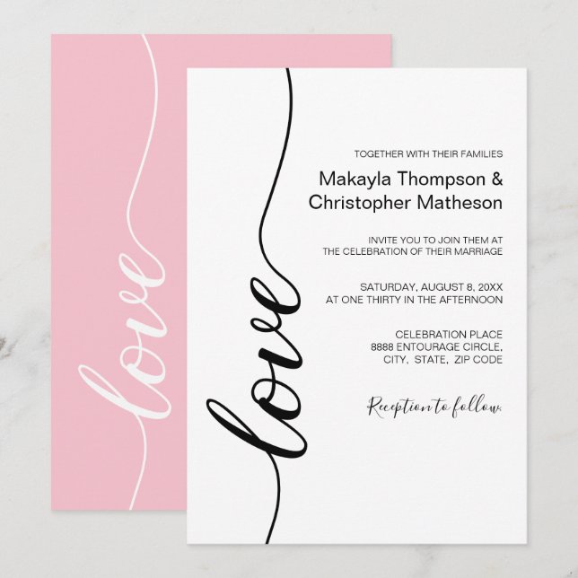 Invitation Calligraphie moderne Script Mariage noir et blanc (Devant / Derrière)