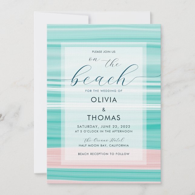 Invitation Calligraphie moderne simple Aqua Pink Ocean Mariag (Devant)