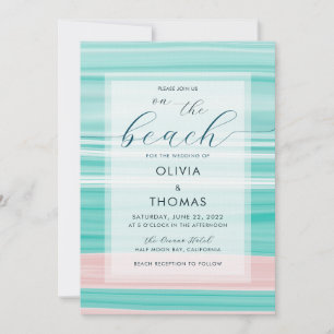 Invitation Calligraphie moderne simple Aqua Pink Ocean Mariag