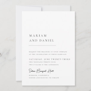 Invitation Calligraphie Moderne Simple Écriture Mariage Blanc