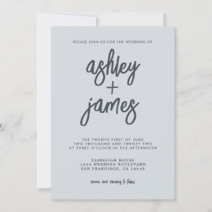 Invitation Calligraphie moderne simple Pastel Mariage bleu