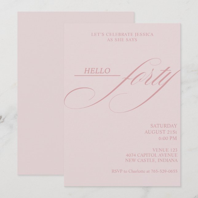 Invitation Calligraphie moderne simple pour une fête d'annive (Devant / Derrière)