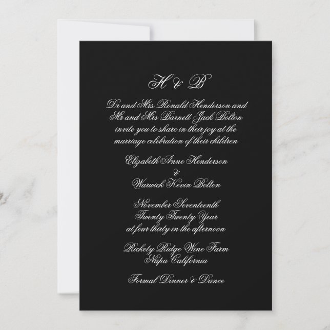 Invitation Calligraphie Monogramme noir et blanc Mariage offi (Devant)