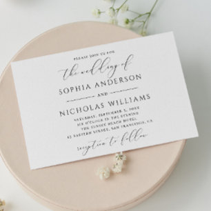 Invitation Calligraphie noir blanc. Aquarelle ombre mariage