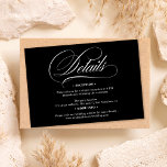 Invitation Calligraphie noir blanc détails chic mariage<br><div class="desc">Écriture chic et élégant blanc sur script noir mariage détails invitation.</div>