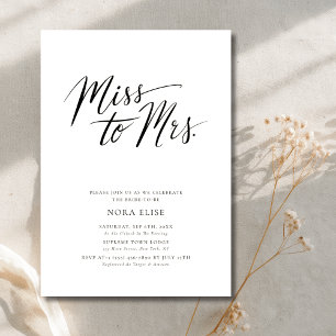 Invitation Calligraphie noir blanc Mlle à Mme Fête des mariée