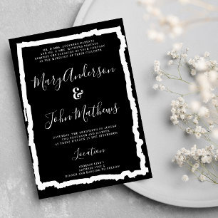 Invitation Calligraphie noir blanc moderne simple mariage