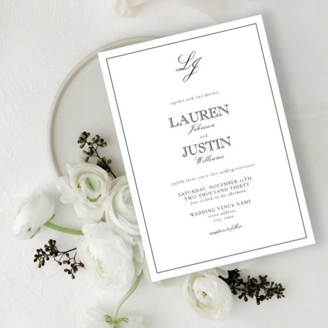 Invitation Calligraphie noir et blanc classique Mariage de mo (Créateur téléchargé)