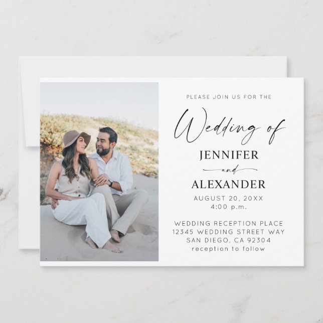 Invitation Calligraphie noir et blanc Mariage simple 3 (Devant)