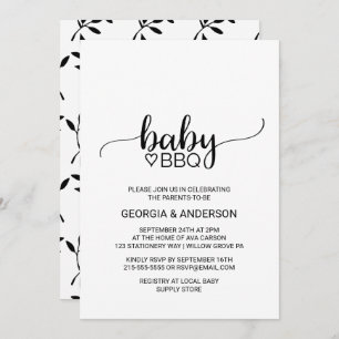 Invitation Calligraphie noir et blanc simple BBQ bébé