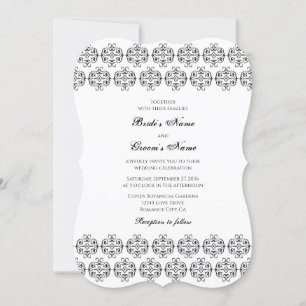 Invitation Calligraphie noir et blanc Vintage Mariage damassé