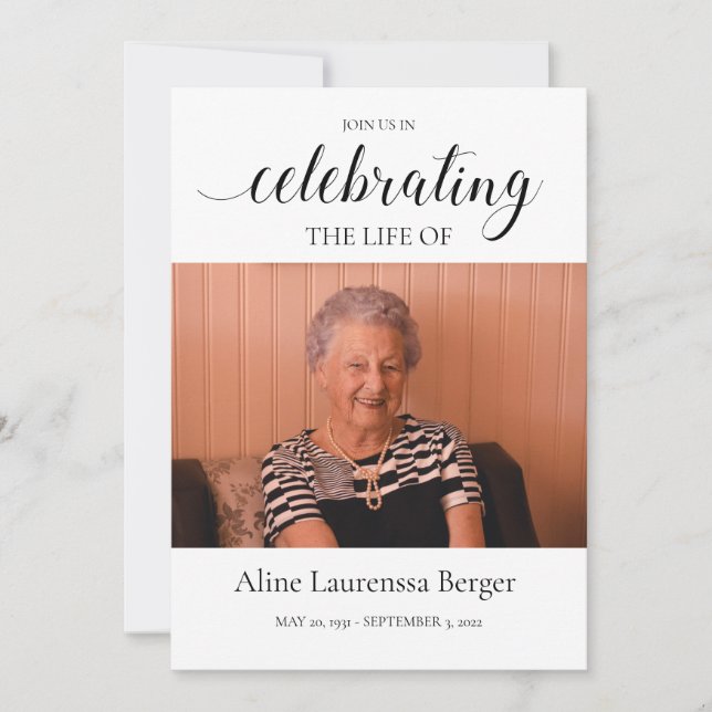 Invitation Calligraphie noire Célébration de la vie Photo (Devant)