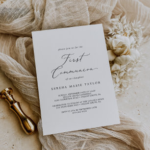 Invitation Calligraphie noire délicate Première communion
