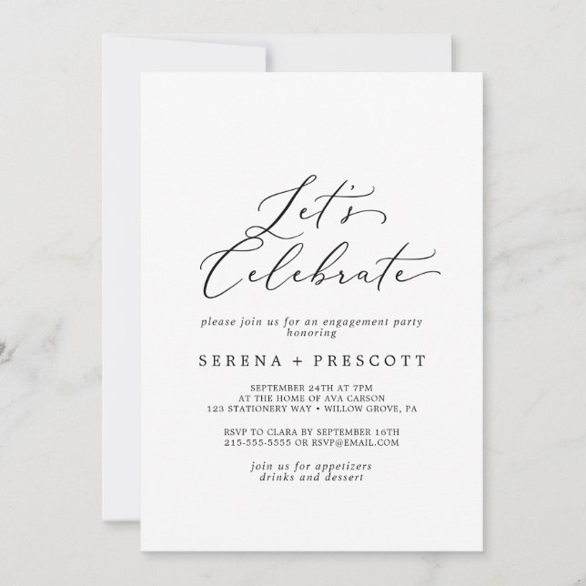 Invitation Calligraphie noire délicieuse Fêtons (Devant)