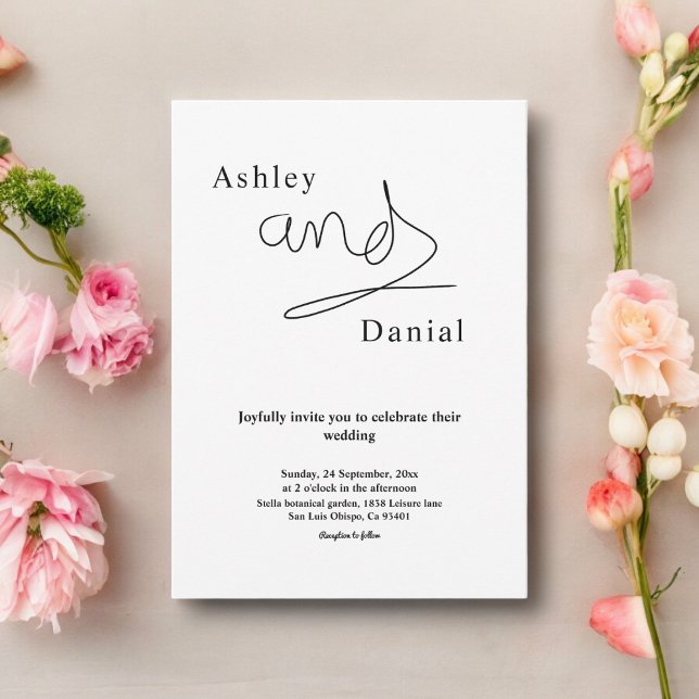 Invitation Calligraphie Noire Et Blanc Simple Mariage Élégant (Créateur téléchargé)