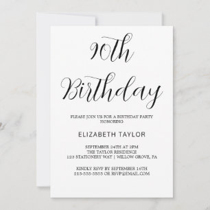 Invitation Calligraphie noire intemporelle 90e anniversaire