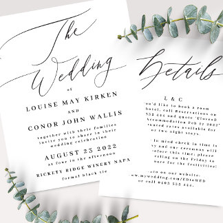 Invitation Calligraphie noire moderne Détails sur le Mariage