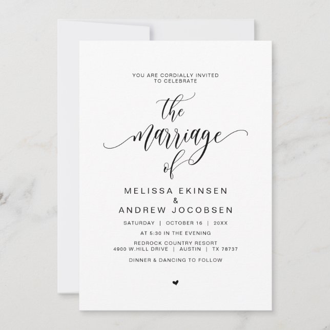 Invitation Calligraphie Noire moderne, Mariage (Devant)