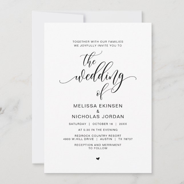 Invitation Calligraphie noire moderne, Mariage (Devant)