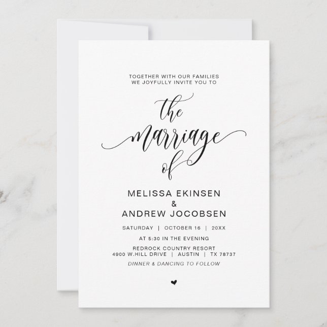 Invitation Calligraphie Noire moderne, Mariage (Devant)