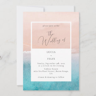 Invitation Calligraphie Océan Deep Blue Beach Mariage