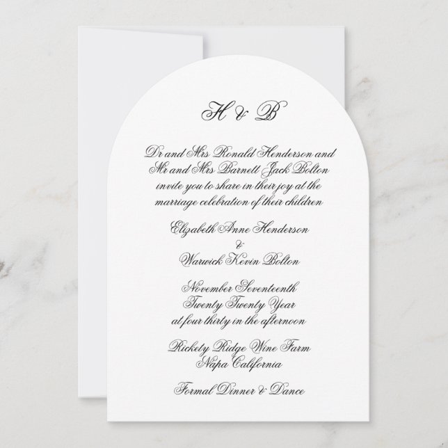Invitation Calligraphie officielle Arche de Mariage noir blan (Devant)