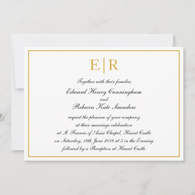 Invitation Calligraphie officielle Monogramme d'or Mariage ro (Devant)