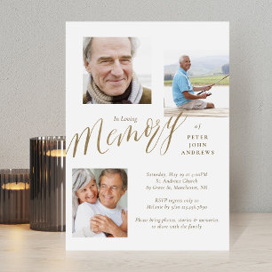 Invitation Calligraphie Or 3 Photo En Mémoire Amoureuse Funér