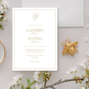 Invitation Calligraphie or classique Mariage Monogramme
