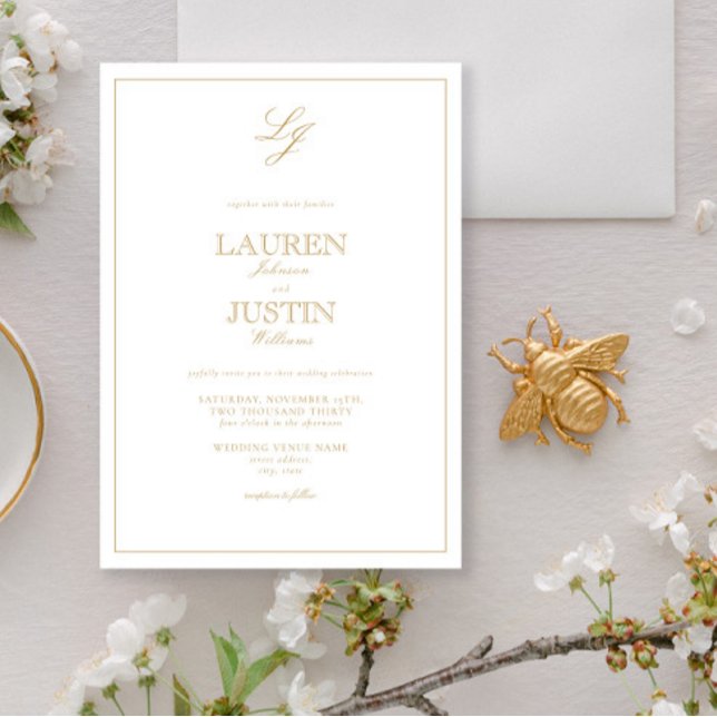 Invitation Calligraphie or classique Mariage Monogramme (Créateur téléchargé)
