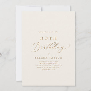Invitation Calligraphie Or Délicate   Crème 30ème anniversair