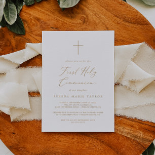 Invitation Calligraphie Or Delicée Première Communion Sainte
