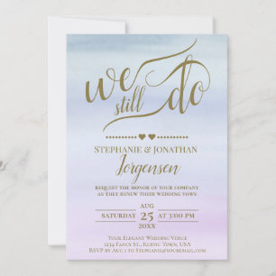 Invitation Calligraphie Or Dusty Blue & Lilac Vow Renewal