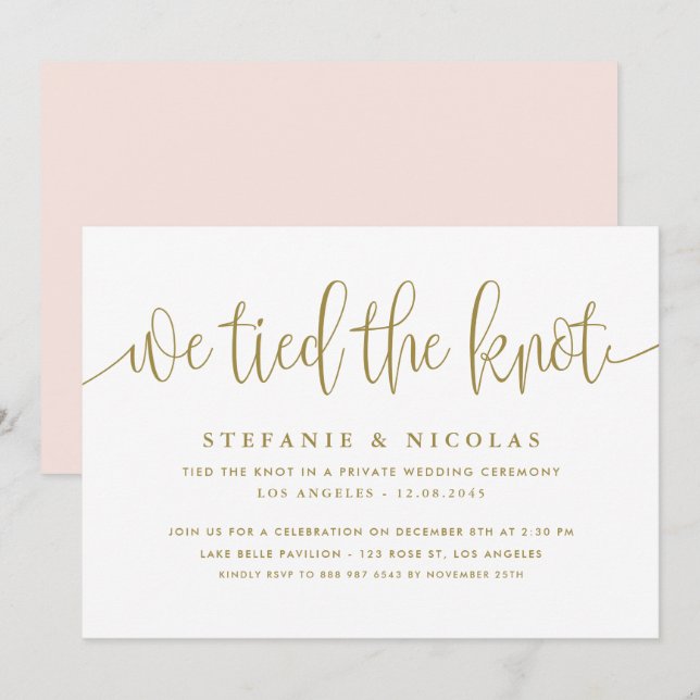 Invitation Calligraphie Or Nous Avons Lié Le Mariage De Knot (Devant / Derrière)