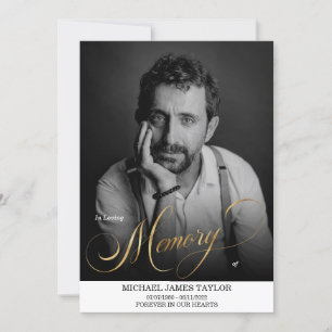 Invitation Calligraphie Or Photo En Mémoire Amoureuse Funérai