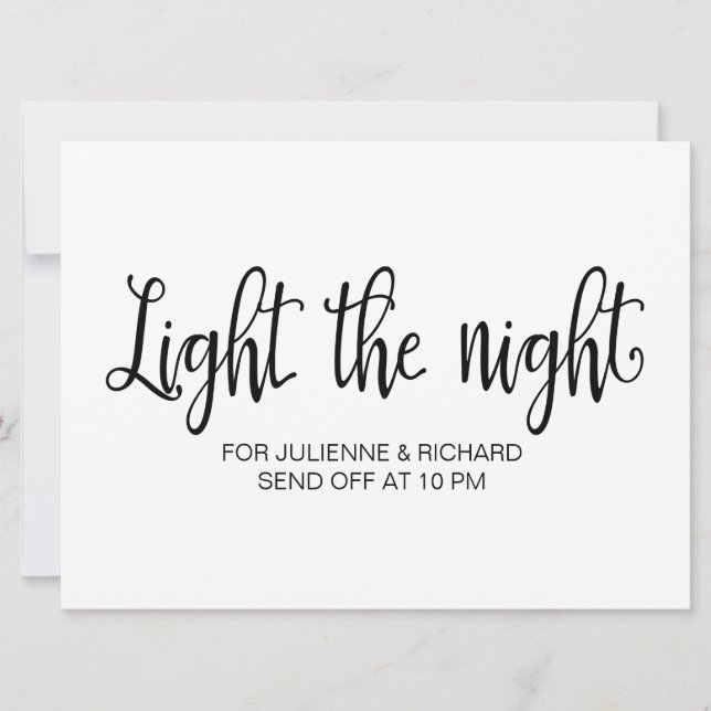 Invitation Calligraphie | Panneau de mariage "Éclairer la nui (Devant)