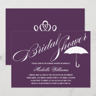 Invitation Calligraphie parapluie violet Fête des mariées