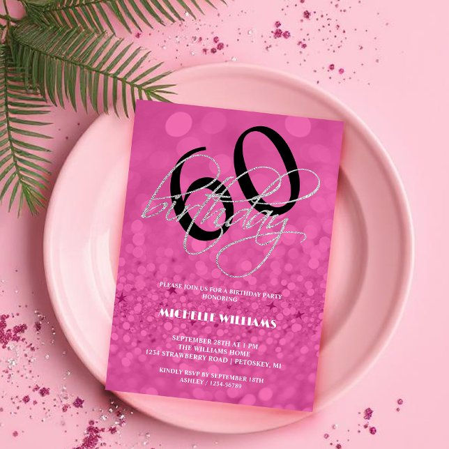 Invitation Calligraphie Parties scintillant argent Anniversai (Créateur téléchargé)