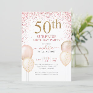 Invitation Calligraphie Parties scintillant rose Surprise 50e