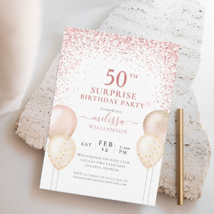 Invitation Calligraphie Parties scintillant rose Surprise 50e