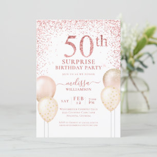 Invitation Calligraphie Parties scintillant rose Surprise 50e