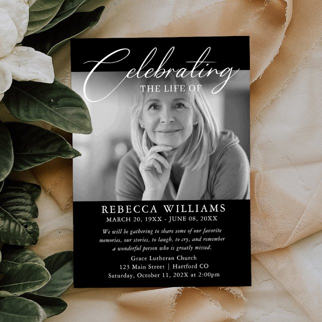 Invitation Calligraphie Photo Funérailles Célébration de la v (Créateur téléchargé)