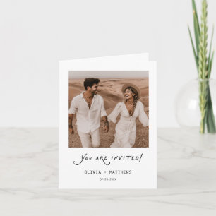 Invitation Calligraphie Photo Mariage Moderne Minimaliste Pli
